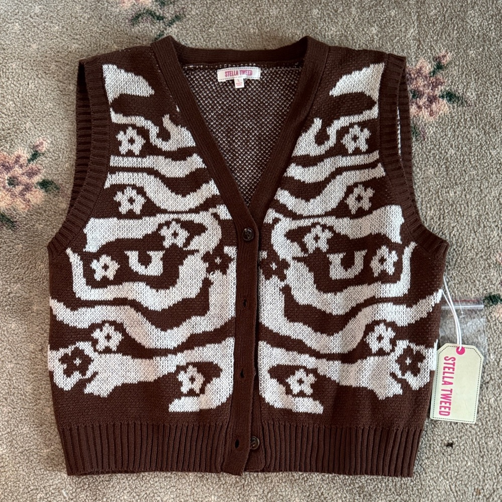 Stella Tweed Chocolate and Ivory Patterned Cardigan